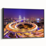 Framed canvas wall art showcasing a serene landscape with a bridge, featuring rich colors and detailed textures, perfect for home decor. The black frame adds elegance to this artistic piece.