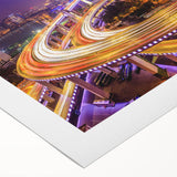 Rolled canvas artwork showcasing a vibrant landscape bridge design, emphasizing rich colors and intricate details, perfect for modern home decor aesthetics.