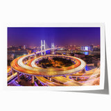 Rolled print showcasing a vibrant landscape bridge design with lush greenery and a serene river, ideal for home decor or art collectors, packaged securely in a cardboard tube.