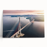 Stretched canvas wall art featuring a vibrant landscape with a bridge, ideal for home decor. The design showcases rich colors and intricate details, perfect for enhancing any living space.