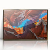 Framed acrylic wall art showcasing a stunning canyon landscape in gold tones, perfect for home decor. Ideal for nature lovers and modern interiors.