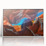 Framed acrylic wall art depicting a stunning canyon landscape in warm earth tones, showcasing intricate details and textures, ideal for modern home décor.