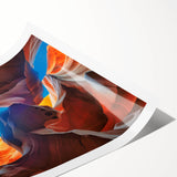 Vibrant rolled print of a canyon landscape, showcasing rich earth tones and dramatic rock formations, designed for wall art collection decor. Perfect for nature lovers.