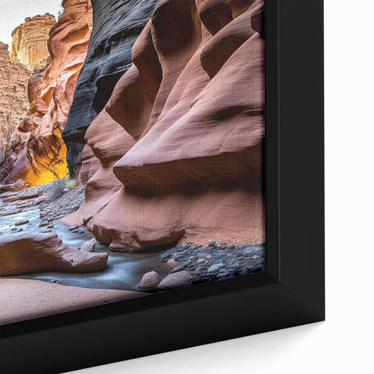 Framed wall art showcasing a stunning close-up of a vibrant canyon landscape design, featuring rich colors and intricate details, perfect for home decor.