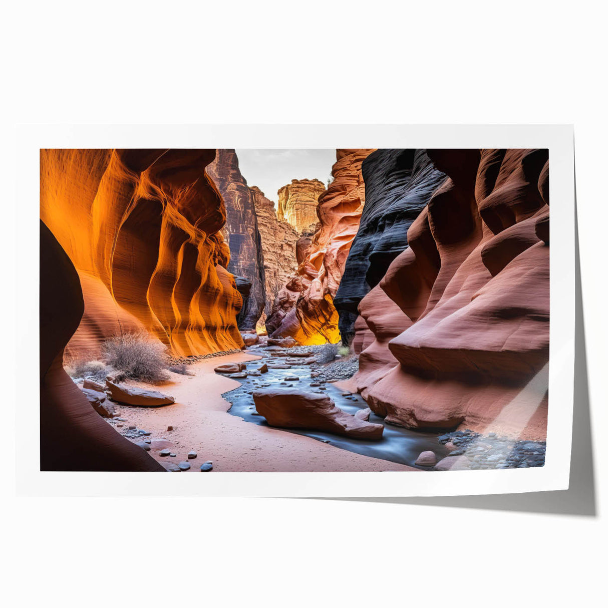 Stunning wall art print showcasing a dramatic canyon landscape in rich earthy tones, perfect for enhancing interior décor and creating a serene atmosphere.