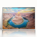 Framed wall art of a stunning canyon landscape design, featuring vibrant colors and intricate details, showcased in a sleek white frame for modern decor.