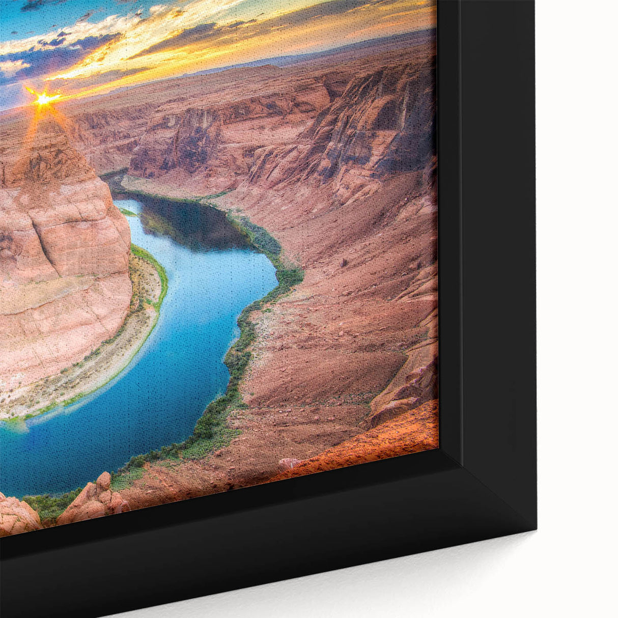 Framed canvas wall art showcasing a vibrant canyon landscape design, featuring rich earthy tones and intricate details that capture the beauty of nature, perfect for home decor.