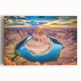 Stretched canvas art showcasing a vibrant canyon landscape design with rich colors and intricate details, ideal for home decor and modern aesthetics.