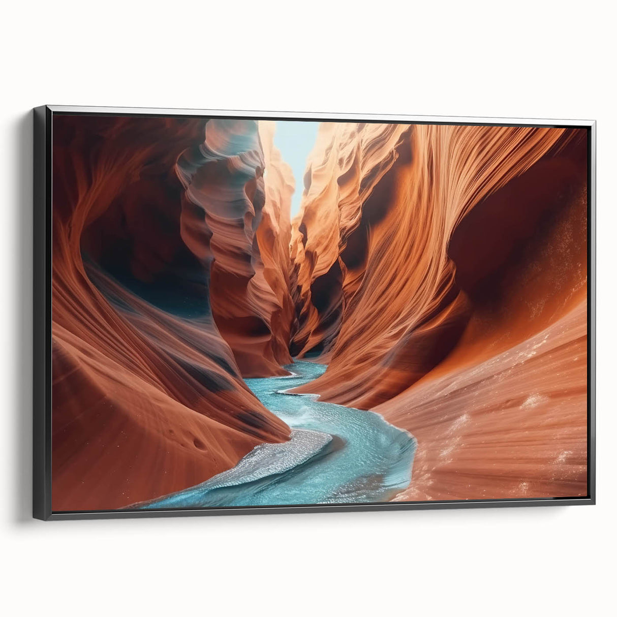 Framed canvas wall art depicting a stunning canyon landscape design, showcasing rich earthy tones and intricate details, ideal for enhancing home decor.