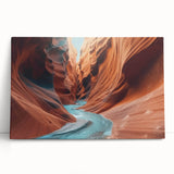 Stretched canvas artwork depicting a vibrant canyon landscape with rich colors, designed for wall decoration, showcasing natural beauty and artistic detail.