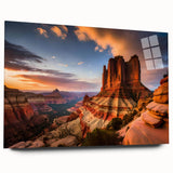 Acrylic glass wall art piece showcasing a vibrant canyon landscape design, highlighting rich earthy tones and intricate textures, ideal for enhancing modern home decor.
