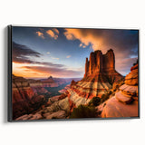 Framed black canvas wall art depicting a vibrant canyon landscape design, showcasing intricate details and rich colors, perfect for home decor.
