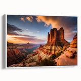 Framed wall art collection showcasing a stunning canyon landscape design on canvas, featuring rich earthy tones and a white frame, ideal for home décor.
