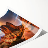 Stunning rolled print of a vibrant canyon landscape, showcasing rich earth tones and dramatic rock formations, ideal for modern home decor. Perfect for art enthusiasts.