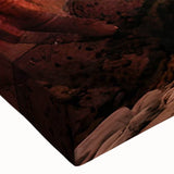 Close-up of a stretched canvas wall art piece showcasing vibrant canyon landscapes, featuring rich colors and intricate details, perfect for home decor.