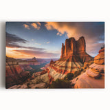 Stretched canvas wall art showcasing a vibrant canyon landscape design, featuring rich earthy tones and intricate details, perfect for home decor accents.