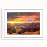 Framed wall art collection showcasing vibrant canyon landscapes, featuring earthy tones and intricate details, presented in a sleek white mat for modern decor.