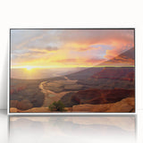 Framed acrylic wall art showcasing a stunning canyon landscape design, featuring vibrant colors and intricate details, perfect for home decor or office spaces.