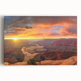 Stretched canvas artwork showcasing a vibrant canyon landscape with rich colors and intricate details, perfect for home decor or office settings.