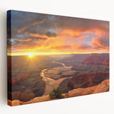 Stretched canvas wall art showcasing a vibrant canyon landscape design with rich earth tones, perfect for adding natural beauty to any room's décor.
