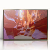 Framed acrylic wall art showcasing a stunning canyon landscape with golden accents, perfect for home decor. The design captures the beauty of nature in a vibrant and modern style.