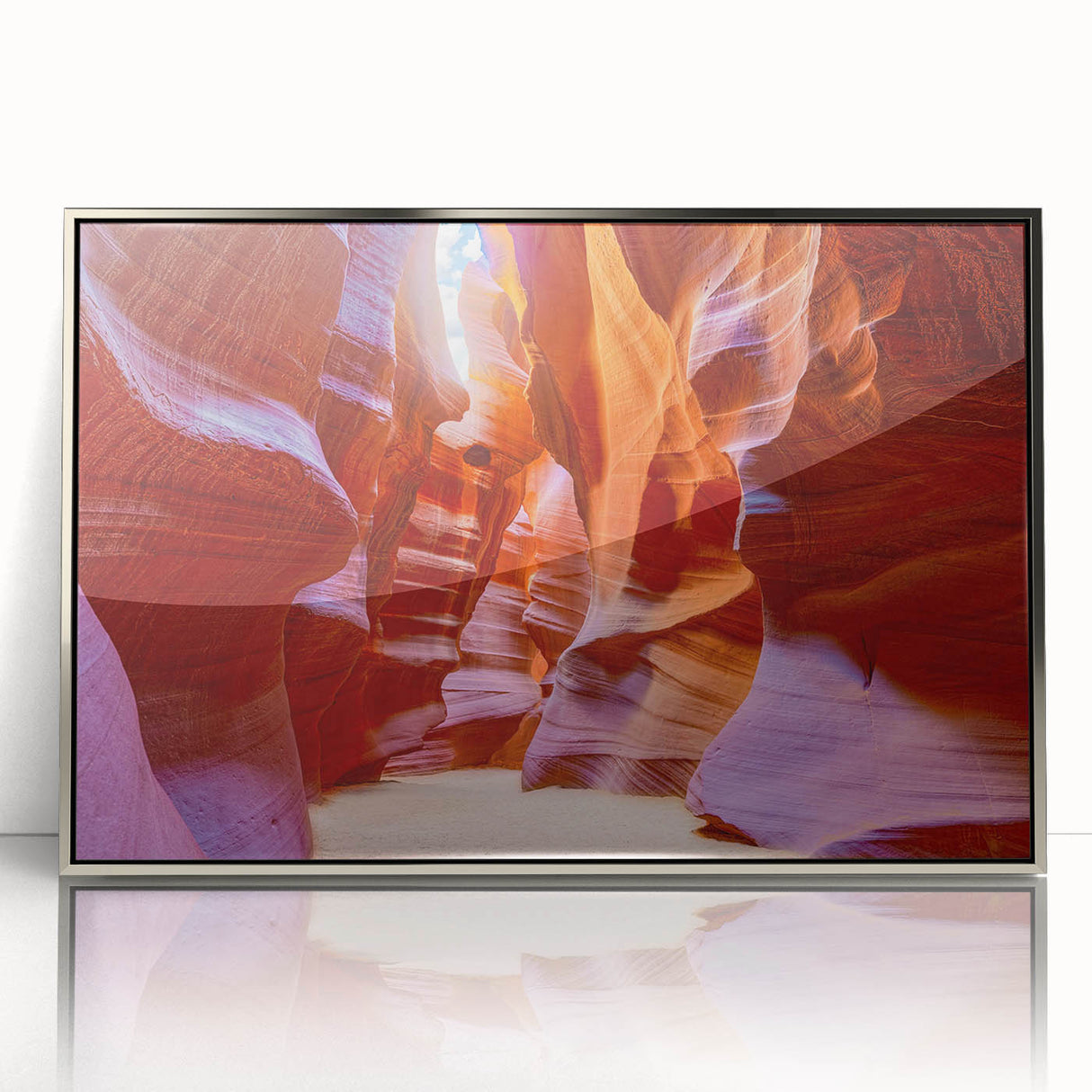 Framed acrylic wall art showcasing a stunning canyon landscape design, featuring vibrant colors and intricate details, perfect for enhancing modern home decor.