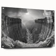 Acrylic glass wall art showcasing a stunning canyon landscape design, side view with pins, perfect for enhancing modern decor in living spaces.
