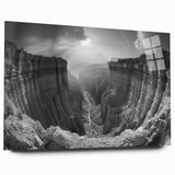 Side view of a captivating acrylic glass wall art piece showcasing a scenic canyon landscape, highlighting vibrant colors and intricate details, perfect for home decor.