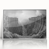 Framed acrylic wall art featuring a vibrant landscape design of canyons, showcasing rich earthy tones and dramatic textures, ideal for enhancing modern home decor.