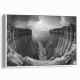 Framed canvas wall art showcasing a stunning canyon landscape design, featuring vibrant colors and intricate details, perfect for home decor enhancement.