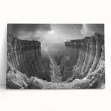 Stretched canvas artwork showcasing a vibrant canyon landscape design, featuring warm earthy tones and intricate details, perfect for home decor enhancement.