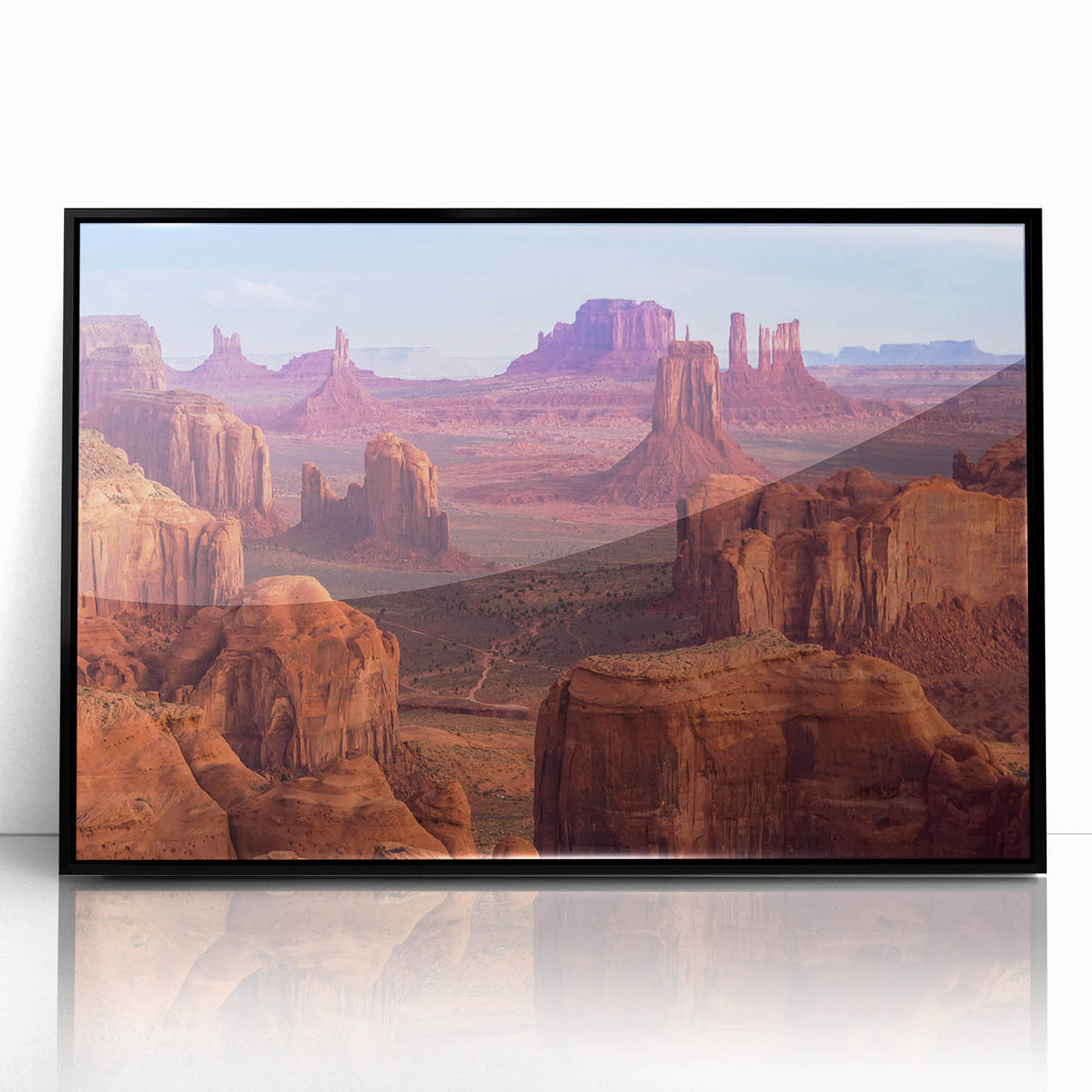 Framed acrylic wall art showcasing vibrant canyon landscapes in rich earthy tones, perfect for adding a touch of nature to any modern décor.
