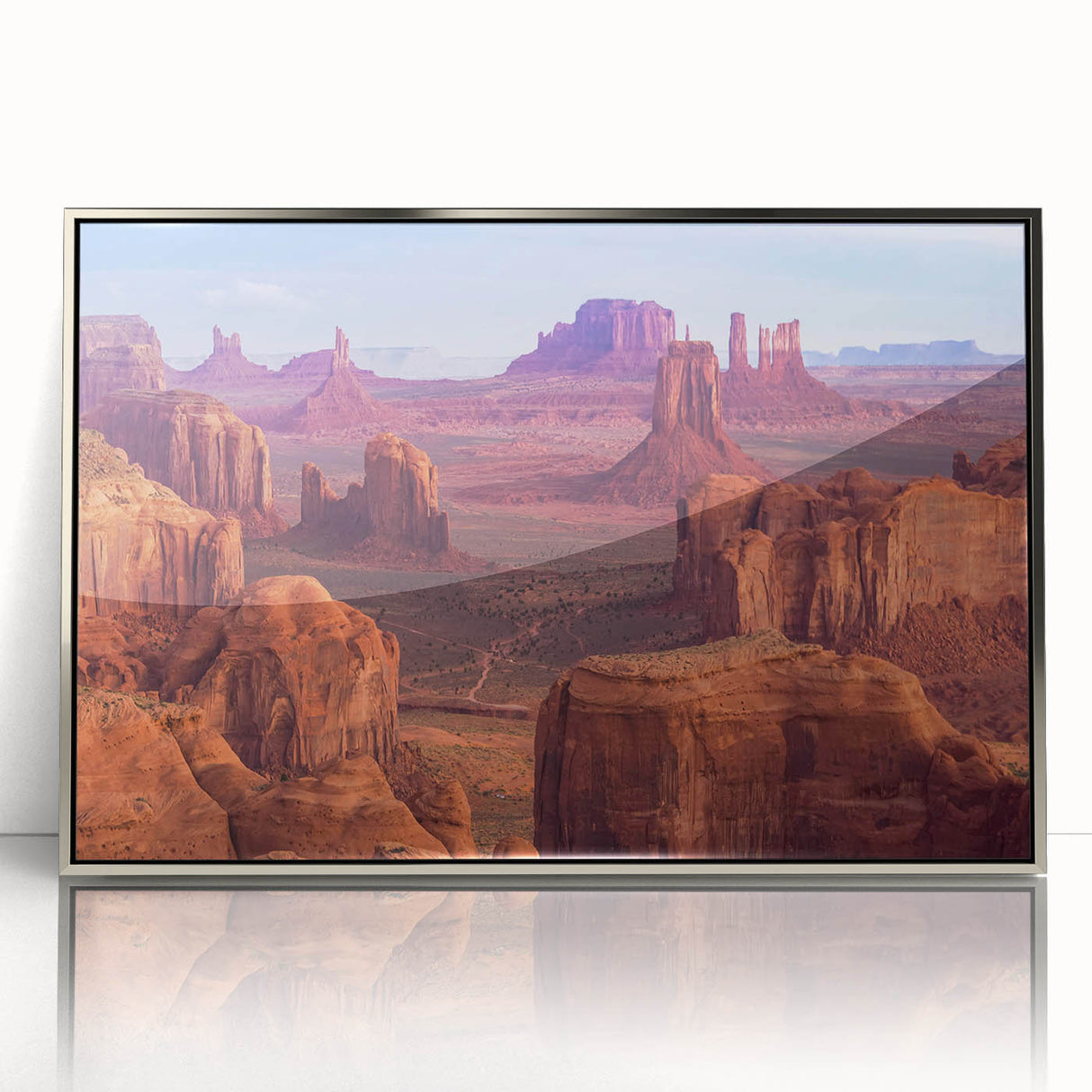 Framed acrylic wall art showcasing a stunning canyon landscape design with vibrant colors and intricate details, perfect for enhancing home decor.