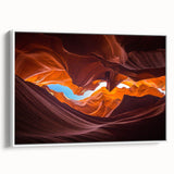Framed landscape wall art featuring a stunning canyon design, showcasing rich earth tones and intricate details, displayed against a white wall for an elegant finish.