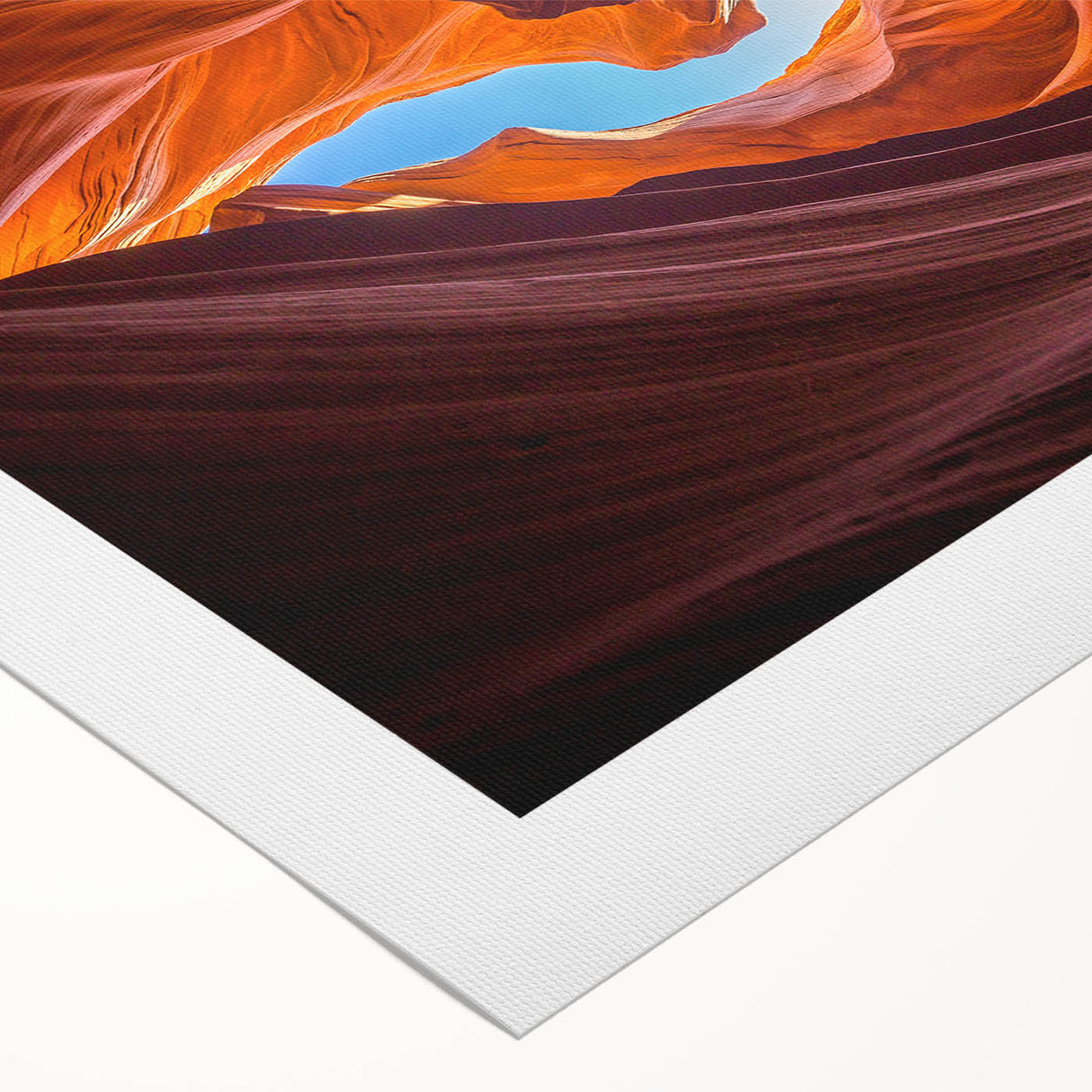 Rolled canvas wall art showcasing a vibrant canyon landscape in warm hues, perfect for home decor, emphasizing texture and depth in nature's beauty.