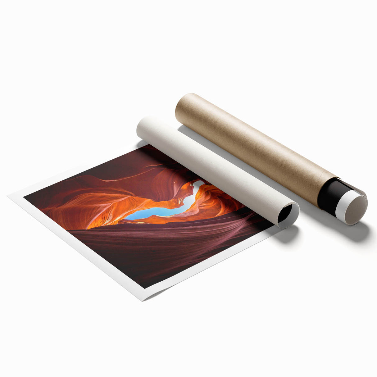 Vibrant rolled print of a stunning canyon landscape featuring rich earth tones and dramatic rock formations, perfect for enhancing modern home decor.