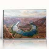 Framed acrylic wall art depicting a vibrant canyon landscape with rich earthy tones, designed to enhance modern home decor. Ideal for nature enthusiasts and art lovers.