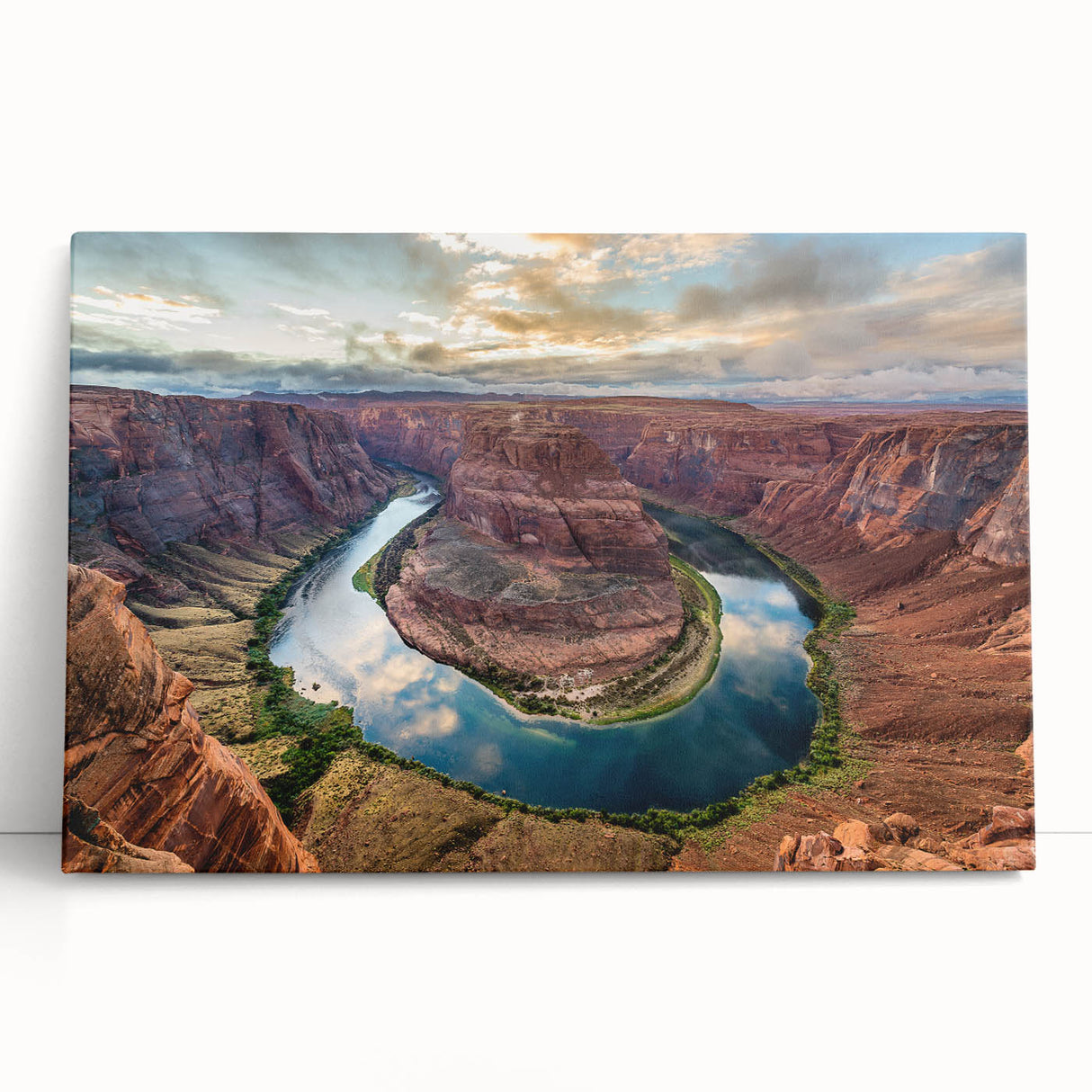 Stretched canvas artwork showcasing a vibrant canyon landscape design, featuring rich colors and intricate textures, perfect for enhancing modern home decor.