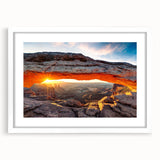 Framed wall art featuring a stunning canyon landscape design, with a white mat and sleek frame, ideal for modern home decor. The artwork captures vibrant earth tones and intricate details, enhancing any living space or office environment.