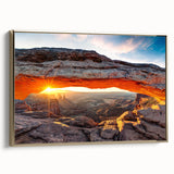 Framed canvas wall art depicting a stunning canyon landscape with rich gold accents, showcasing intricate details and vibrant colors, perfect for modern decor.