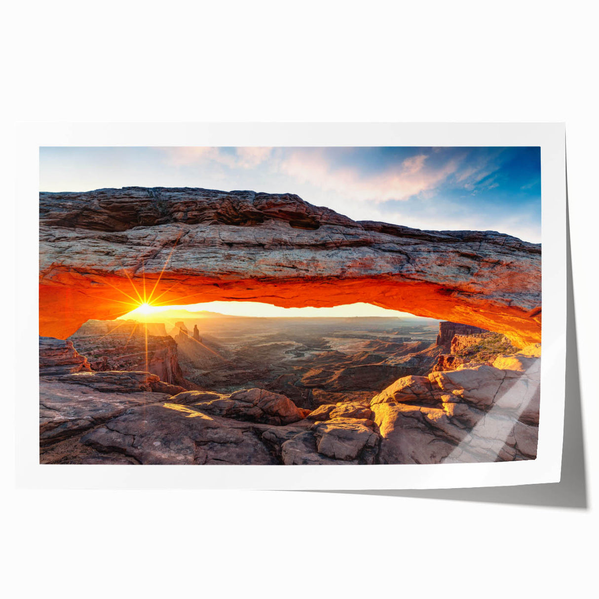 Vibrant rolled print showcasing a stunning canyon landscape design, perfect for home decor, featuring rich earth tones and intricate details. Ideal for nature lovers.