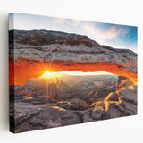Stretched canvas wall art showcasing a vibrant canyon landscape design, featuring rich earthy tones and intricate details, perfect for home decor enhancement.