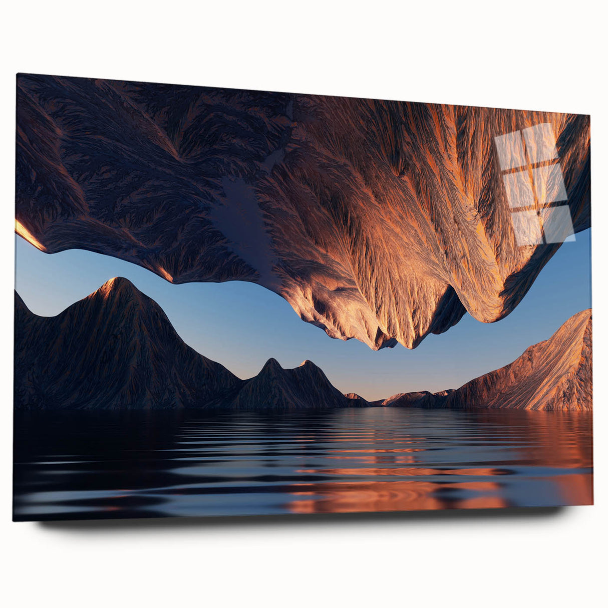 Acrylic glass wall art collection showcasing a vibrant canyon landscape design, featuring rich colors and intricate details, perfect for modern home decor.