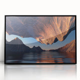 Framed wall art collection showcasing a vibrant canyon landscape design, featuring rich earth tones and bold textures, presented in a sleek black frame for modern decor.