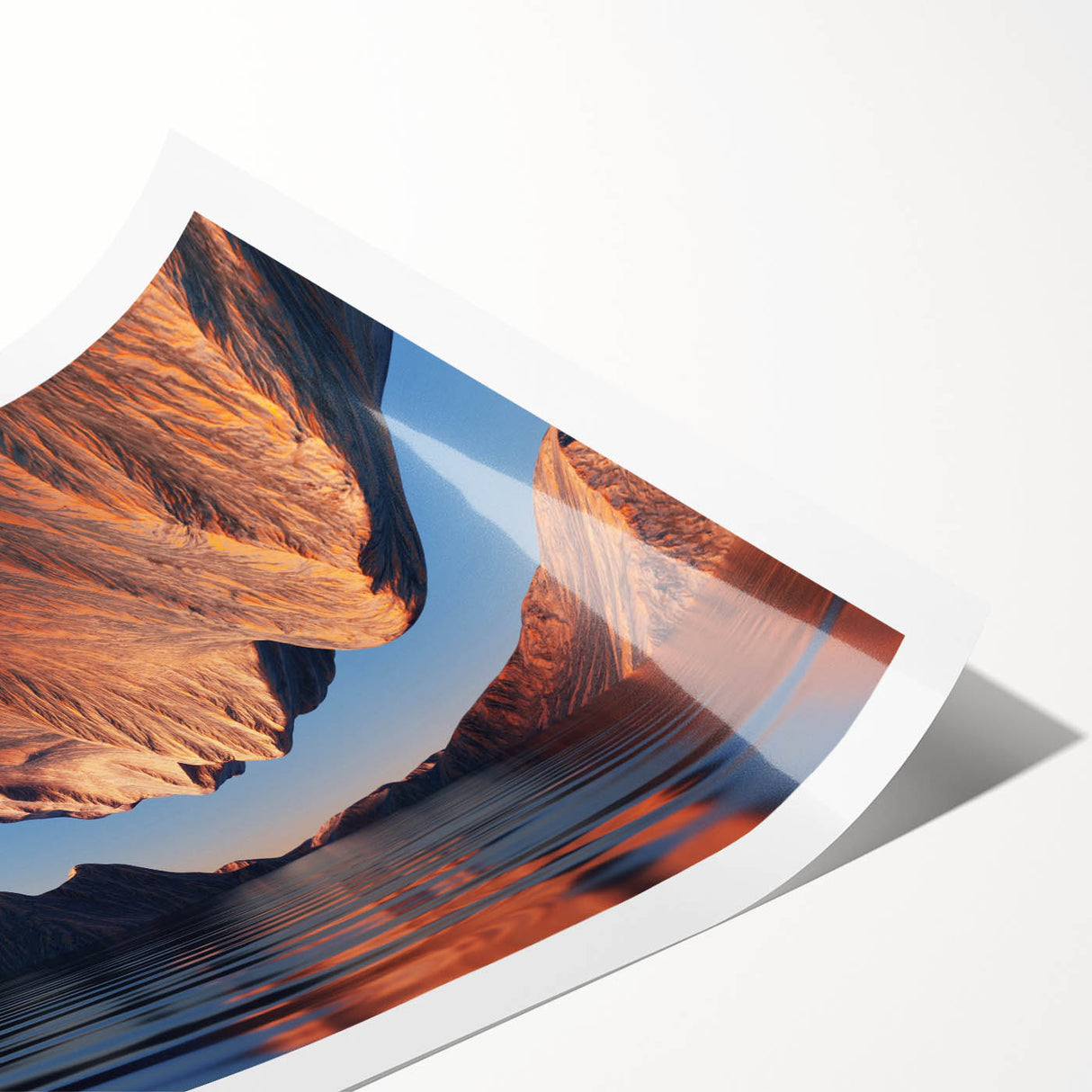 Beautiful rolled print of a desert canyon landscape, showcasing vibrant orange and red hues with intricate rock formations, perfect for home decor enthusiasts.