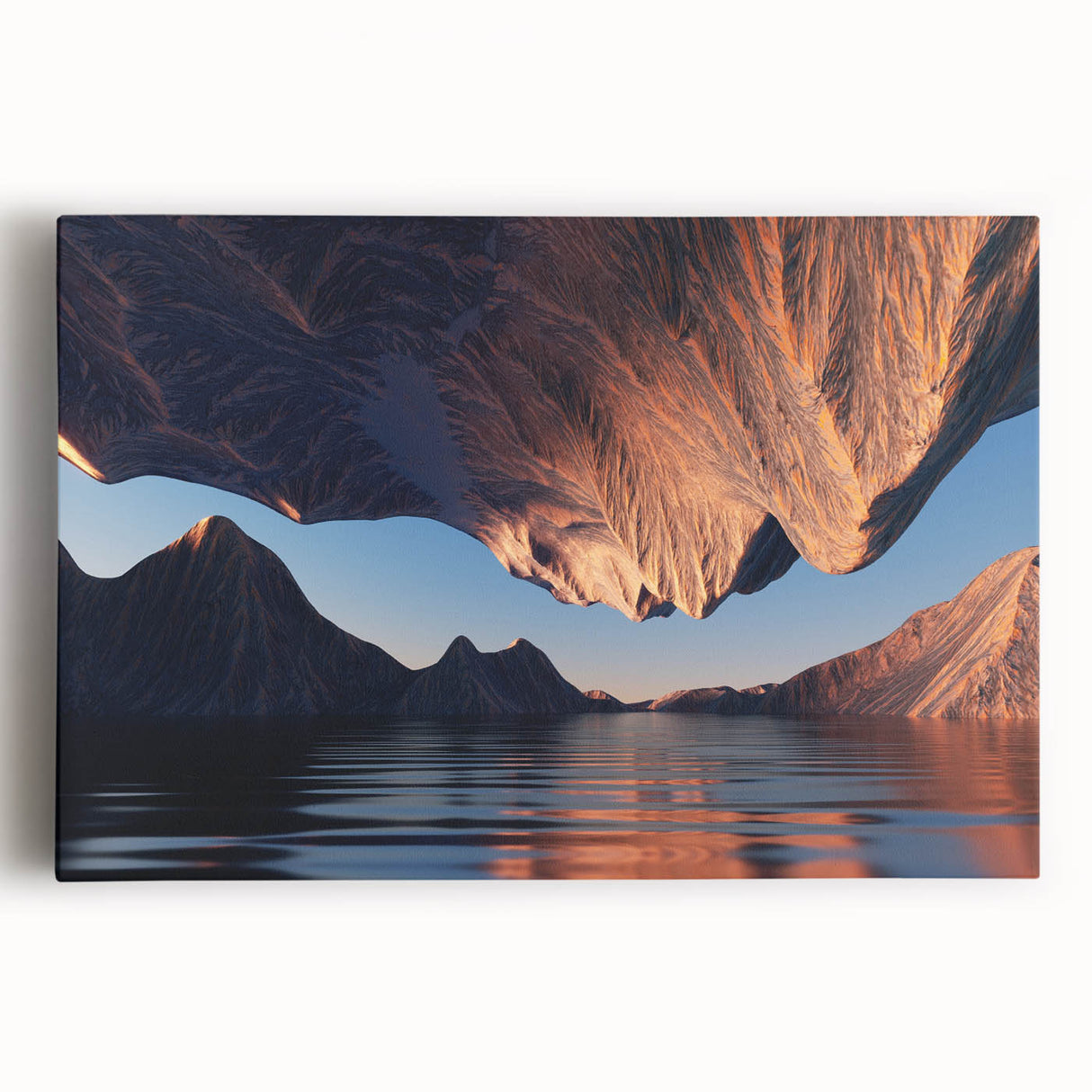 Stretched canvas wall art featuring a vibrant canyon landscape design, showcasing rich earthy tones and intricate details, perfect for home decor.