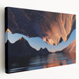 Stretched canvas wall art showcasing a vibrant canyon landscape design, featuring warm earth tones and intricate textures, ideal for enhancing home decor.