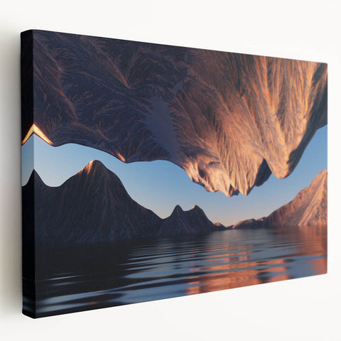 Stretched canvas wall art showcasing a vibrant canyon landscape design, featuring warm earth tones and intricate textures, ideal for enhancing home decor.