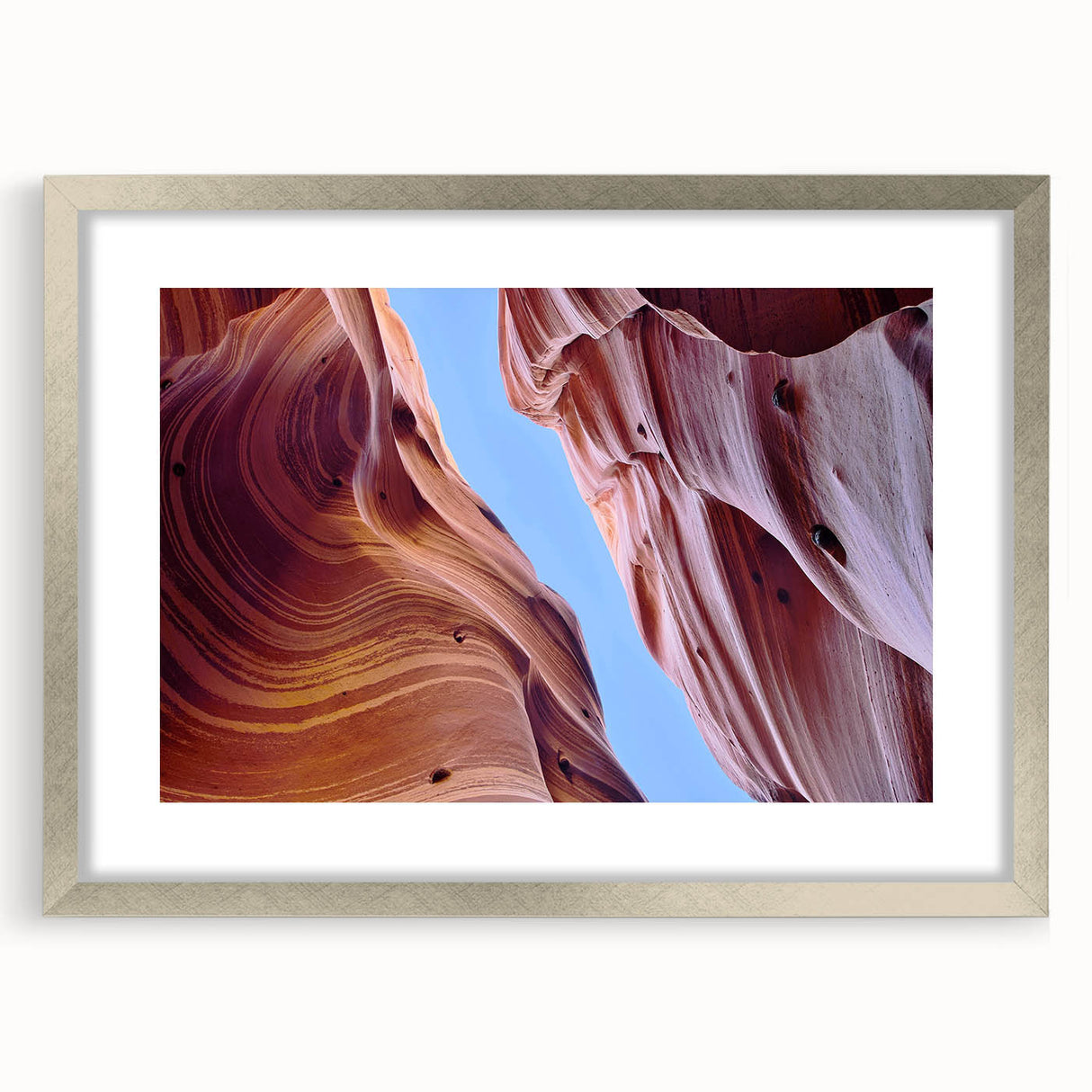 Framed landscape wall art featuring a stunning canyon design with a silver mat, ideal for enhancing home decor and adding a modern touch to interiors.