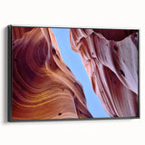 Framed canvas wall art showcasing a stunning canyon landscape design, featuring vibrant colors and intricate details, with a sleek black frame enhancing its elegance. Perfect for home decor, this piece adds a touch of natural beauty to any space.